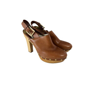 Women's Michael Kors Brown Leather Studded Clogs Size 9